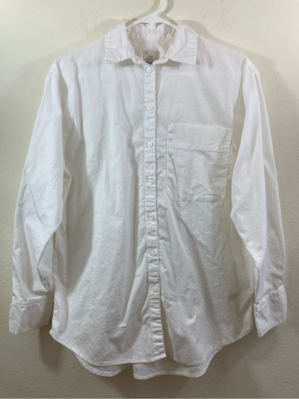 A New Day White Button Up Shirt XS Oversized Long Sleeve
